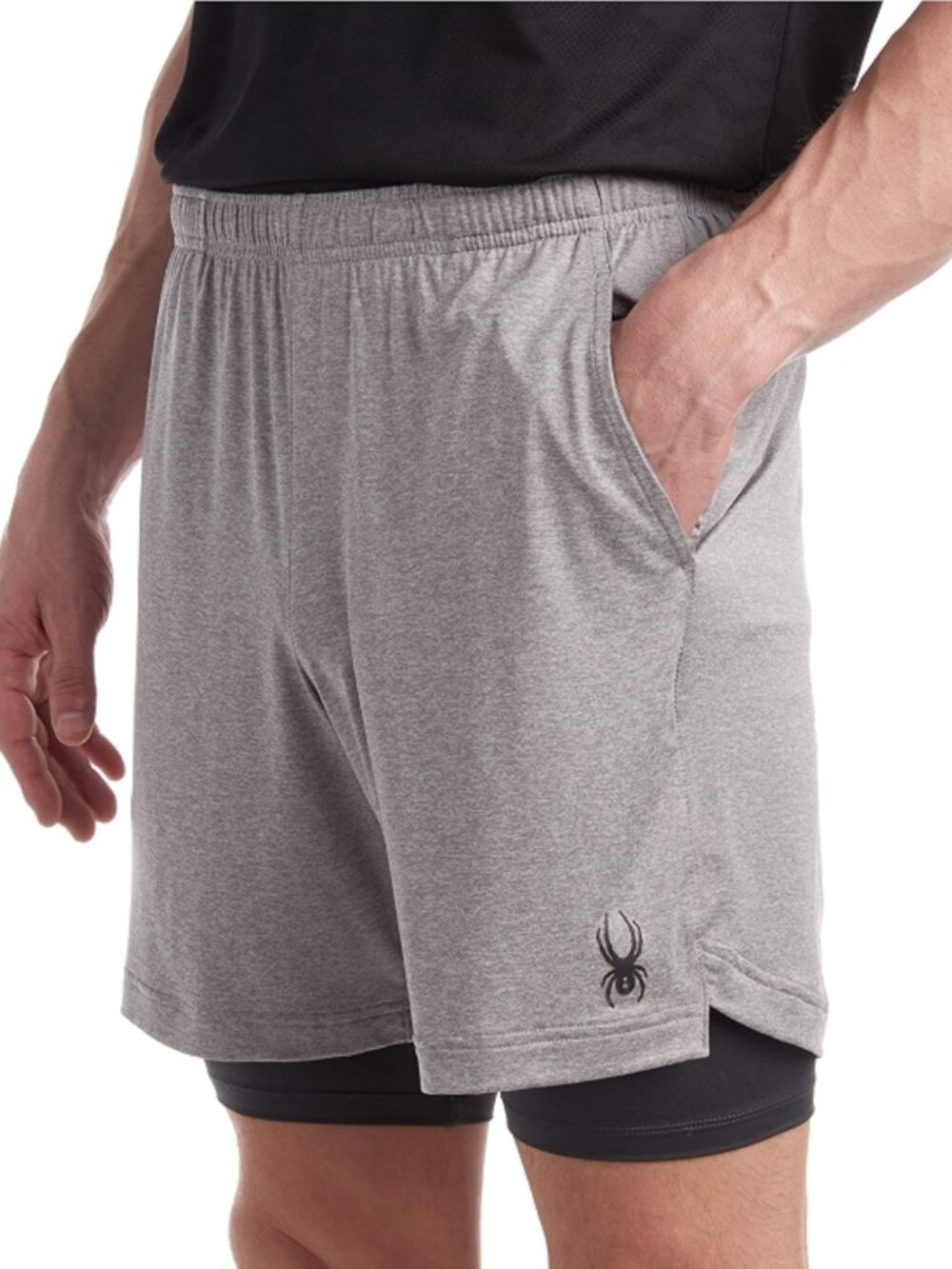 SPYDER Active Mens ProWEB 2-in-1 Active Shorts Sport Shorts Gray Grey Workout XL